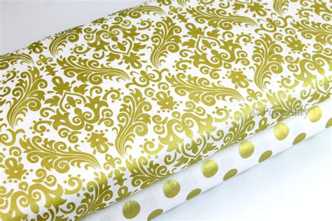 white cotton fabric with gold metallic